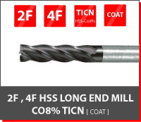 2F,4F HSS Long End Mill CO8% TICN [Coat]